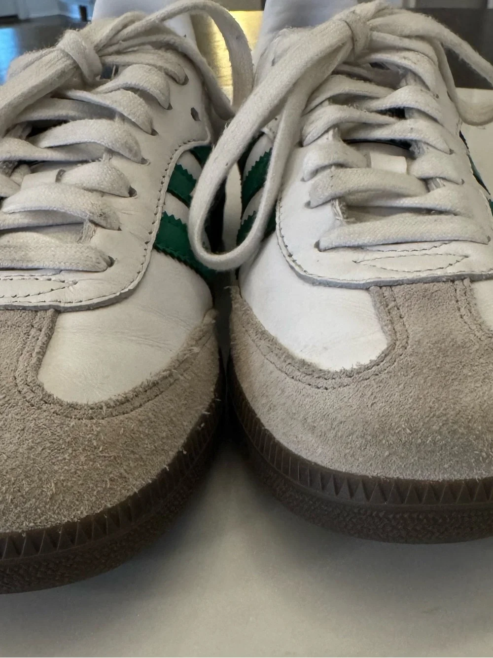 Adidas Sambas White Leather Sneakers with Green Stripes